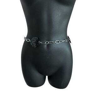 RARE Vintage Y2K Brighton LAVA LOUNGE Metal Round oval Silver Chain Belt Adjusta